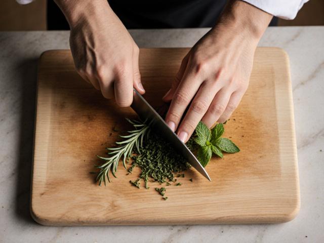 Chef preparing fresh greens with neat, short nails