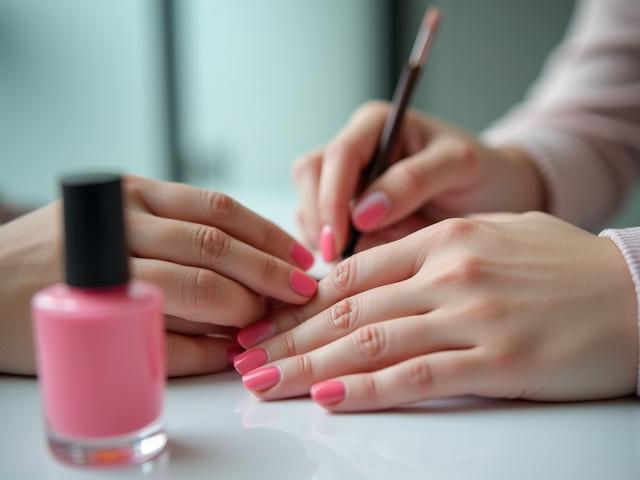 Close up of a woman leading a small child's hand into a light treatment, smiling hands
