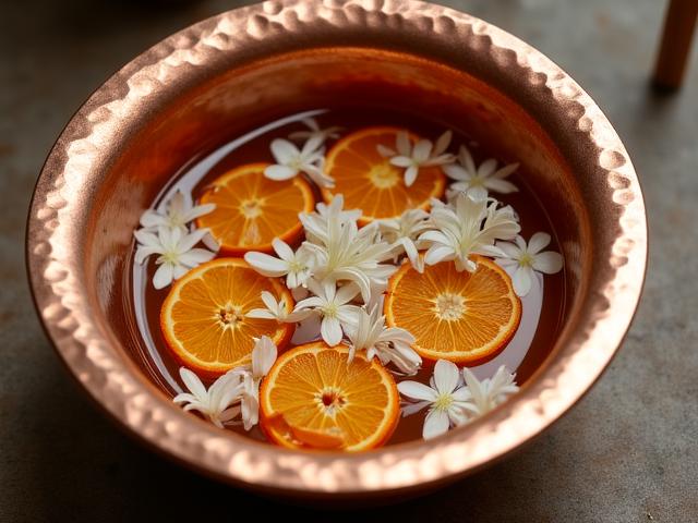 Relaxing foot soak with flower petals