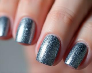 Modern geometric nail design with chrome accents