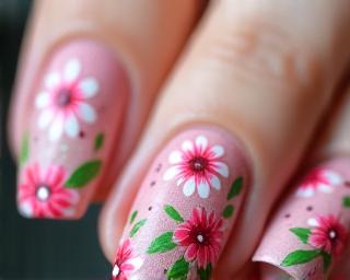 Hand-painted floral nail art details